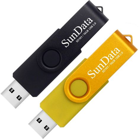 Clé USB 16 Go Lot de 2 USB 2.0 Flash Drive Mémoire Stick Rotation Stockage Données avec Lumière LED (2 Couleurs: Noir Or) (1/5)