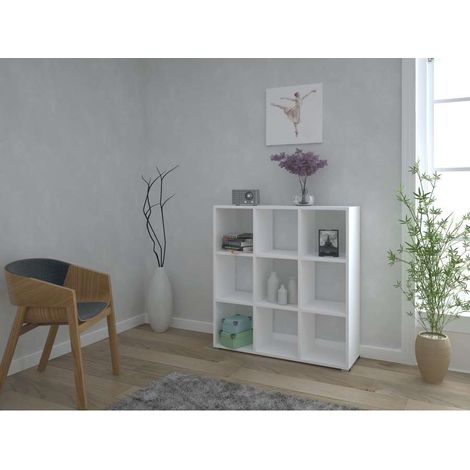 Libreria Cubo 3x3 - Bianco, Stabile con Piedini in Alluminio (1/4)