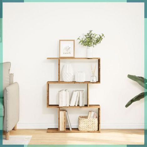 858118 étagère séparatrice de pièce à 3 niveaux vieux bois 70x24x97 cm (1/5)