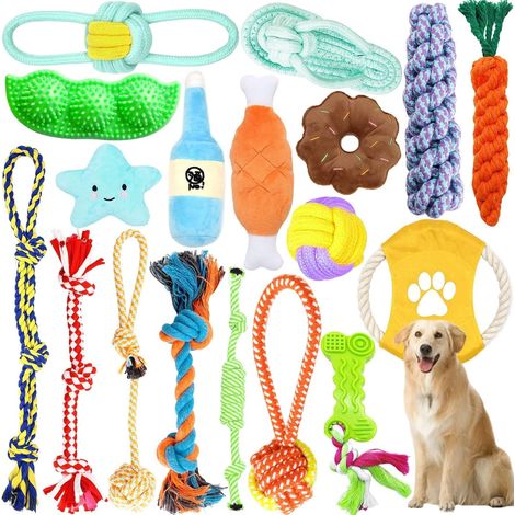Set di 18 giocattoli per cani, realizzati in cotone naturale, atossici e inodori - Giocattoli da masticare indistruttibili per cani di piccola/media taglia (1/5)