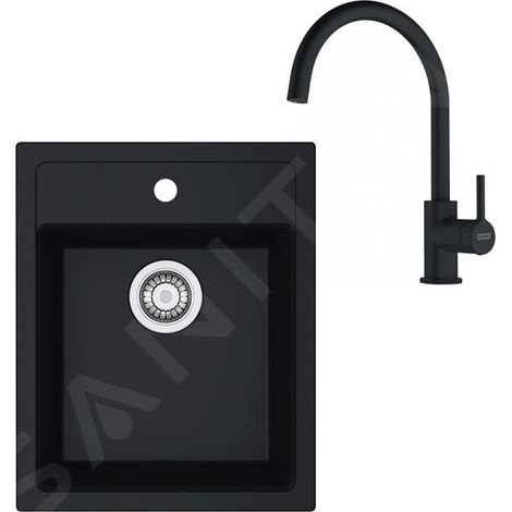 Franke - Set de cuisine T121Č,évier en tectonite SID 610-40 + robinet FN 6018.901, noir / noir mat 143.0687.336 (1/4)