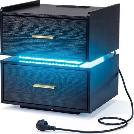Nachttisch mit LED-Beleuchtung und Ladestation, 2 Schubladen