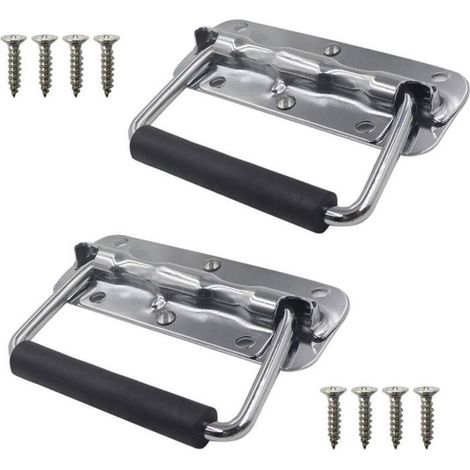 Poignées à ressort - MICH - Lot de 2 - Argentées - 100 mm - Acier inoxydable - Poignée escamotable - Ergonomique (1/4)