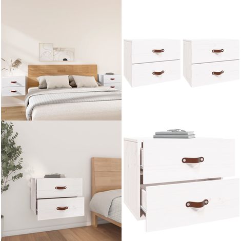 Wand-Nachttische 2 Stk. Weiß 50x36x40 cm - Wand-Nachttisch - Kiefernholz Möbel - Weißes Schlafzimmermöbel - Wohnzimmer Dekoration - Regal - Home & Living (1/5)