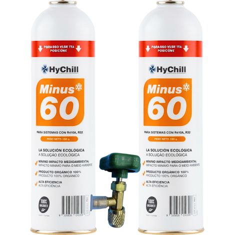 Pack 2 Minus 60 350g  Sustituto Orgánico R410A R32  Incluye Llave de Servicio  Gas Ecológico para Climatización