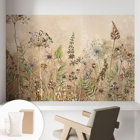 Tapete Vliestapete mit Kleber für Wohnzimmer Schlafzimmer Küche - Wanddekoration Rustikale Blumen 104x70 cm (1/5)