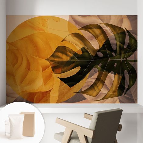 Tapete Vliestapete mit Kleber - Wandgestaltung - Tapete Wohnzimmer - Flur Eingangsbereich Abstrakte Blätter 104x70 cm (1/5)