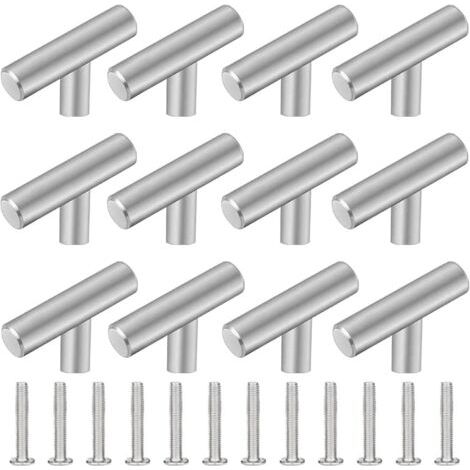 12er-Pack Küchenschrankgriffe, 50 mm T-förmiger Edelstahl-Möbelgriff, Schubladenstange, für Schränke, Türen, Möbel, Bad, Schlafzimmer & Garderoben (1/5)