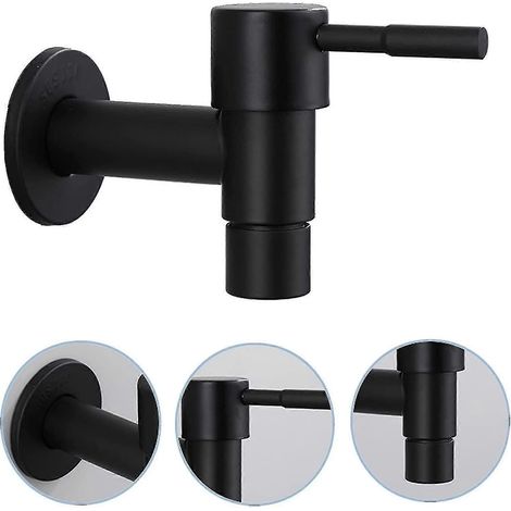 Robinet d'évier de cuisine noir à jet rapide d'eau froide, robinet de salle de bain en acier inoxydable pour extérieur, robinet de jardin mural noir 1 pièce (1/5)