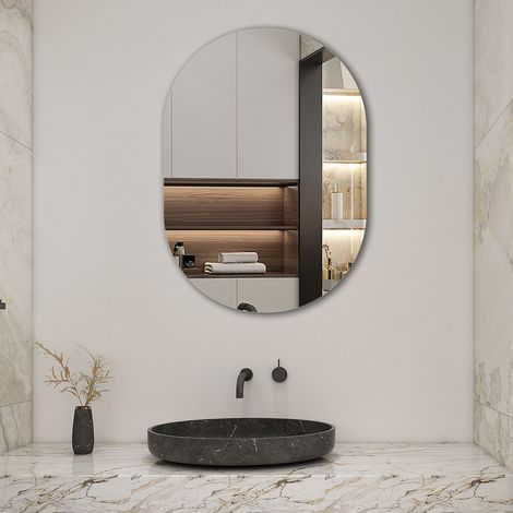 Aica Miroir de salle de bain ovale sans cadre 50x70 cm