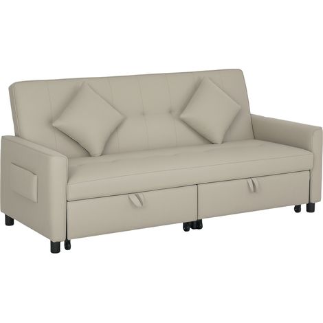 Three-Person Sofa Bed, Velvet-Feel, 196 x 90 x 89 cm, Beige (1/5)