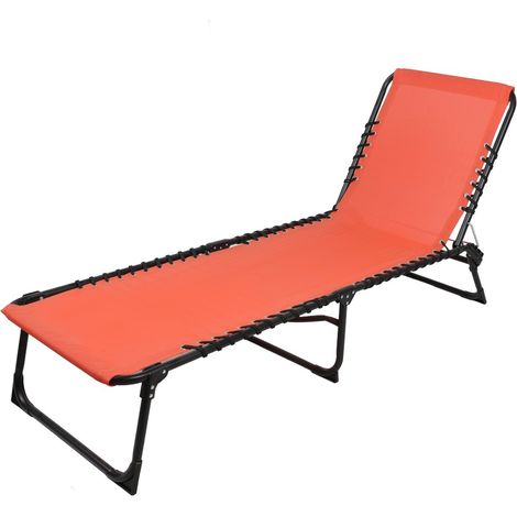 Lot von 2 Korallen-Sonnenliegen – 187x56x26/85 cm – Metall – Robustes Gewebe – Verstellbare Rückenlehne