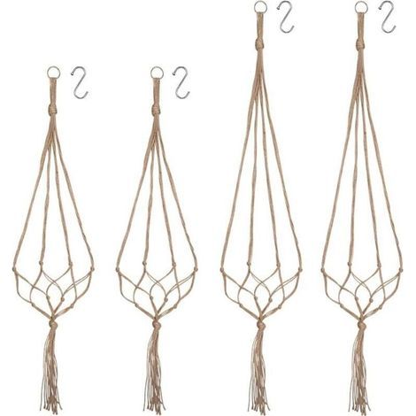 Panier Suspendu en Macramé, Ensemble de 4 Boho Décoratif en Corde de Chanvre Support de Pot de Fleur Suspendu Panier Suspendu Plantes pour Plafonds Extérieurs Intérieurs Balcons Décoration (1/5)