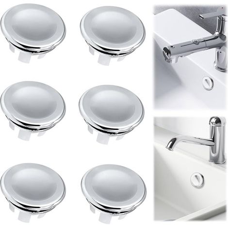 Rwoythk – Lot de 6 bouchons de trop-plein en acier inoxydable – Couvercle pour évier et lavabo – Compatible avec trous standard 22 à 25 mm (1/5)