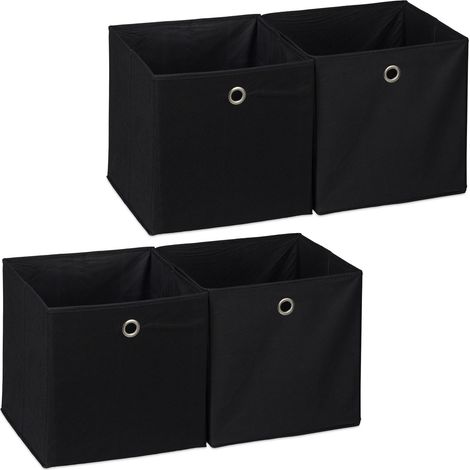 4x boîtes de rangement, carrées en tissu, Cubique, 30x30x30 cm, noir
