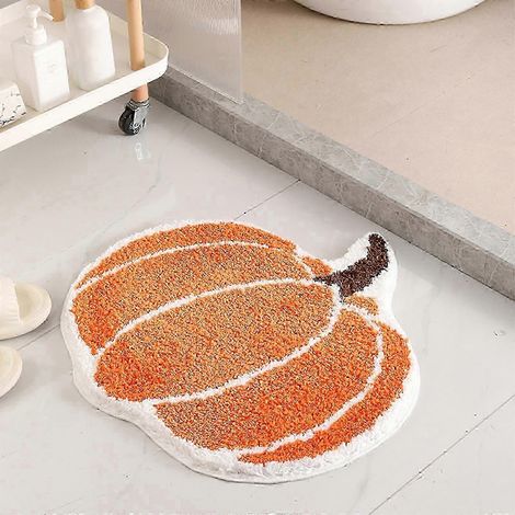 Tapis de bain citrouille d'Halloween, lavable en machine, orange, pour baignoire, salon, chambre, cuisine (1/5)