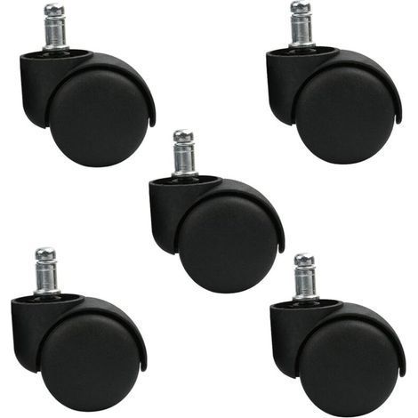 Ensemble de 5 roulettes pivotantes pour tabouret ou chaise de bureau - Noir - Roues silencieuses (1/5)