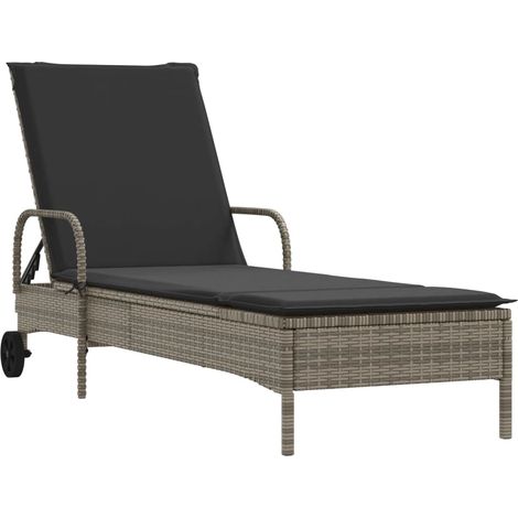 Maison Exclusive - Lettino Prendisole con Ruote e Cuscino in Polyrattan Grigio