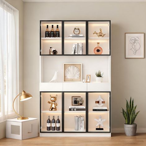 Vitrine haute blanche 200 cm avec LED et portes en verre (1/5)