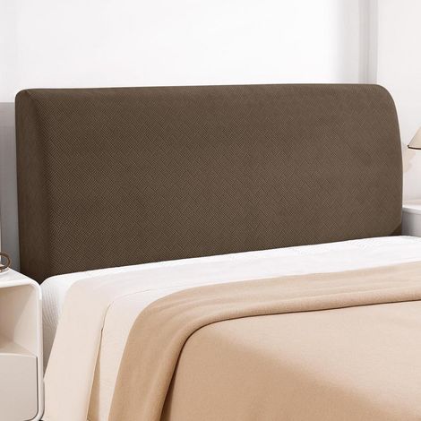 Housse de tête de lit extensible 120 cm, douce, anti-poussière, lavable, marron (1/5)