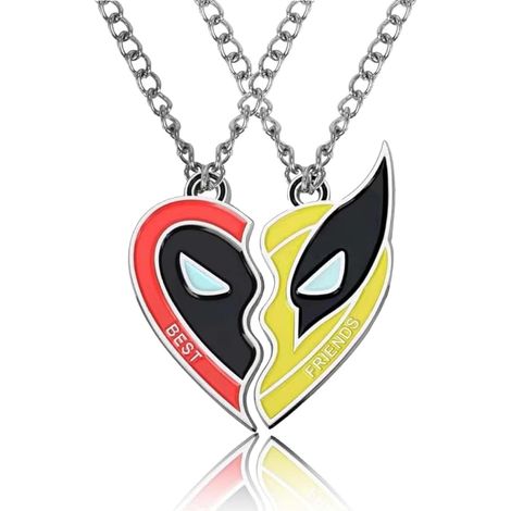Collier pour 2, Ensemble de colliers pendentifs assortis en alliage rouge et jaune en forme de demi-cœur, symbole d'amitié et de personnalité