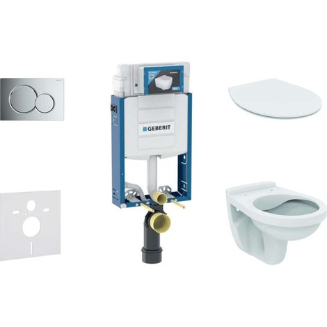 Geberit Kombifix - Installationselement für Wand-WC mit Betätigungsplatte SIGMA01, Chrom glänzend + WC Alpha und WC Sitz 110.302.00.5 ND2