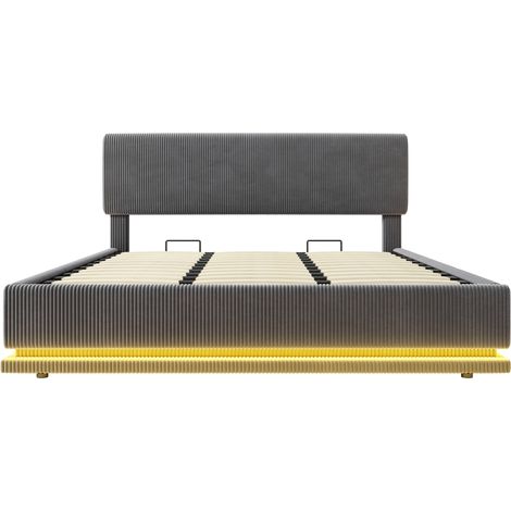 Letto imbottito 180x200 cm grigio scuro in tessuto corduroy con LED e USB-C (1/5)