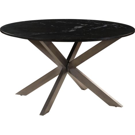 Table à manger 137x137 marbre noir / pied central fer au look antique laiton BARCELONA 407 (1/3)