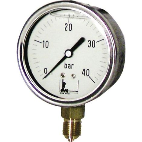 Manomètre - 1 Pièce - 63 mm - 0/40 Bar - Inox - Glycérine - IP65 - Raccord Vertical 1/4 Pouces - Précision 1,6 (1/2)