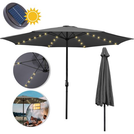 Parasol avec LED Parapluie 350cm - Parapluie, protection solaire, parasol de jardin - Gris (1/5)