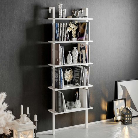 Étagère murale moderne blanche 5 plateaux H. 174 cm JENA (1/4)