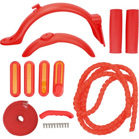 Accessoires pour trottinette électrique Xiaomi : garde-boue avant et arrière, garde-boue latéraux, frein à main, revêtement en silicone, poignée en silicone rouge (1/5)