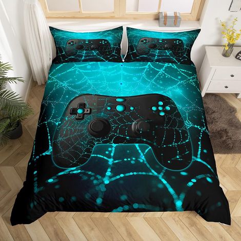 Parure de lit avec housse de couette de 135 x 200 cm avec fermeture éclair Motif nid d'abeille araignée Pour enfant Motif manette de jeu vidéo Pour enfant (1/5)