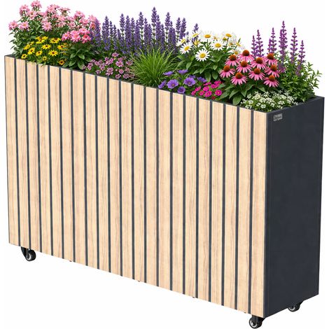 Zelsius Hochbeet verzinkter Stahl mit Rollen 120 x 30 x 80 cm, Anthrazit RAL 7016 Buche Holzoptik (1/5)