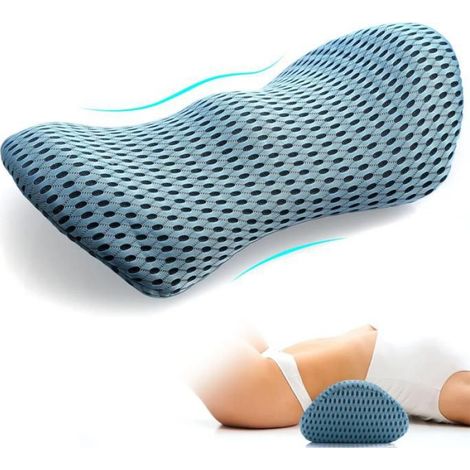 Coussin lombaire orthopédique mousse mémoire forme,lit voiture chaise bureau,coussin dos dormir(bleu) (1/5)