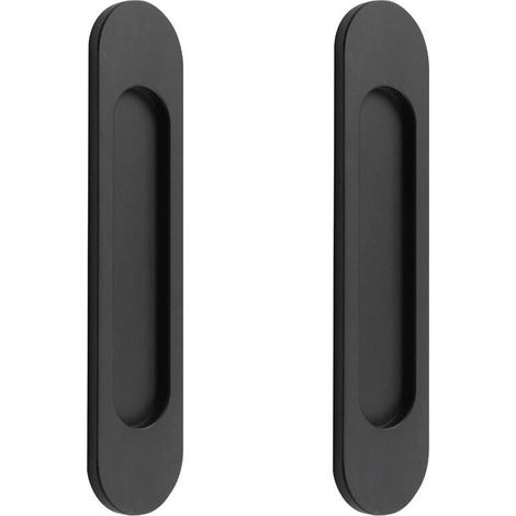 Tigrezy 2 poignées de porte coulissantes ovales auto-adhésives en alliage d'aluminium noir mat sans perforation pour portes coulissantes, fenêtres d'armoires148cm (1/5)