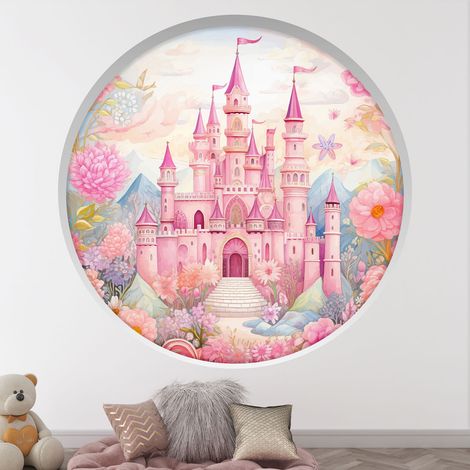 Stickers Trompe l'oeil Arche ronde Enfants - Château princesse - Diamètre 30 cm (1/4)
