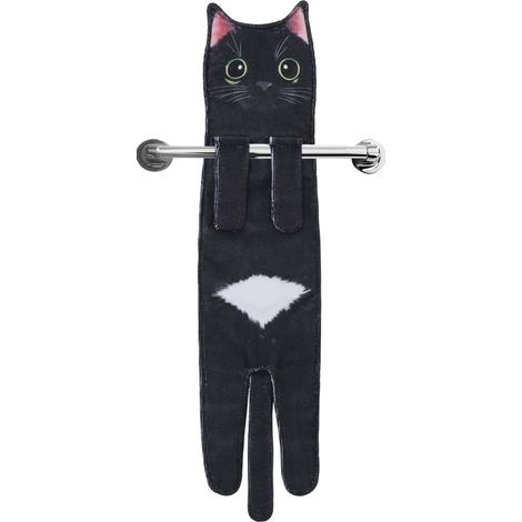Serviette décorative à suspendre en forme de chat, motif chat noir, cuisine et salle de bain (1/5)