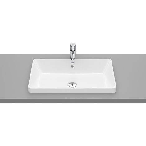 Roca – Vasque à poser rectangulaire en porcelaine 580x350 mm – Installation comptoir – Trop-plein standard – Pour salle de bains moderne (1/2)