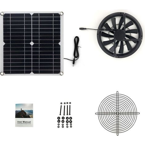 Solar Powered Fan Kit, 12W 12V Solar Panel Waterproof Round Exhaust Fan 10 Inch with Cover, Portable Mini Outdoor Fan MUMU