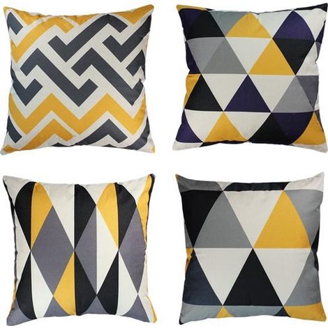 Lot de 4 housses de coussin décoratives jaunes 40x40cm - Motif géométrique pour extérieur et intérieur (1/5)