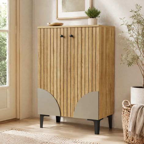 MEUBLIV Meuble à chaussures 60x32x94 cm coloris bois – 2 portes, gain de place (1/5)
