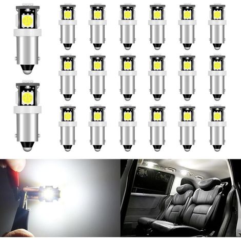 AMXCNOY (20 Stück) T11 BA9S LED-Lampen für T4W BA9 53 57, 12V weiße Auto-Innenraumlampen 5050 5SMD, für Leselampen, Kennzeichenbeleuchtung, Seitenmarkierungsleuchten und Türbeleuchtung (1/4)