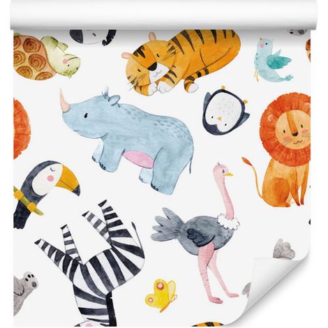 Papel pintado colorido de animales de safari para salón y dormitorio, 50x1000 cm. (1/5)