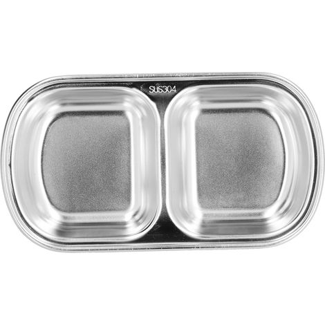 Plat à assaisonnement en acier inoxydable épais pour sauces fondues, compartimenté, pour collations, 2 compartiments (1/5)
