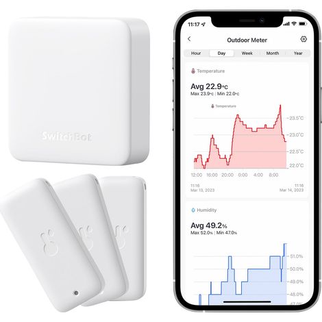 SWITCHBOT Hygromètre Thermomètre Wi-Fi, intérieur/extérieur, pack de 3 avec mini hub, blanc
