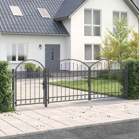 Gartentor mit gewölbtem Oberteil Assen Grau 4 x 1,25 m Stahl