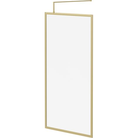 Colore 8mm Clear Glass Brushed Brass 1850mm x 1000mm Fully Framed Walk In Shower Screen including Wall Channel and Support Bar (1/5)