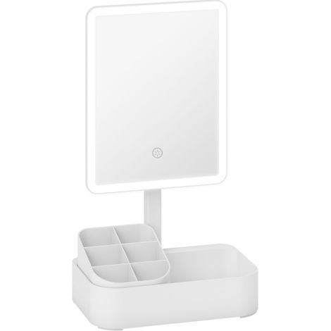 Specchio da trucco LED ricaricabile girevole a 180° con 2 modalità luce e organizer bianco (1/5)