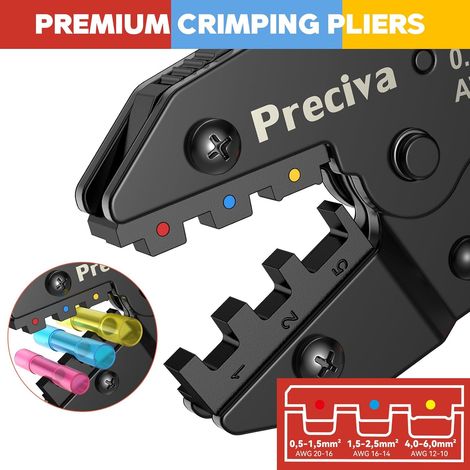 Pince à Sertir de Connecteurs Thermorétractables, avec 160pcs de Connecteurs étanches IP67, Outils de Sertissage isolés Preciva 0.5-6.0 mm²/AWG 22-10, acier Trempé 45, Structure Solide